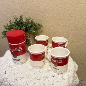 Lot Of Campbell Tupperware Soup Mugs & A Can Collection Mugs